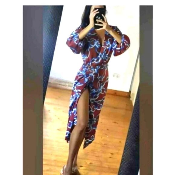 ZARA SLIT WRAP SATIN DRESS EQUESTRIAN CHAIN ROPE PREPPY NAUTICAL BOAT BADDIE - Picture 11 of 14